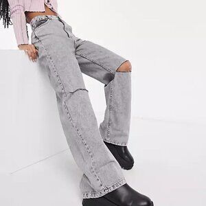 Bershka Women's The 90's Wide Leg Denim Jeans - 4
